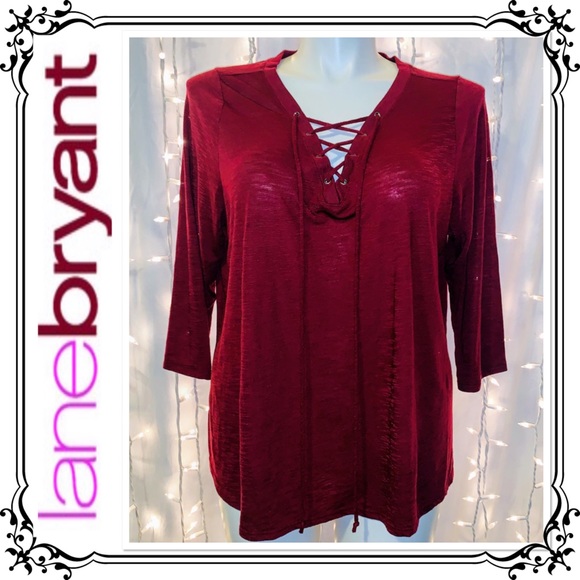 Lane Bryant Tops - LANE BRYANT ⭐️ Soft Maroon Lace-Up Peasant Blouse